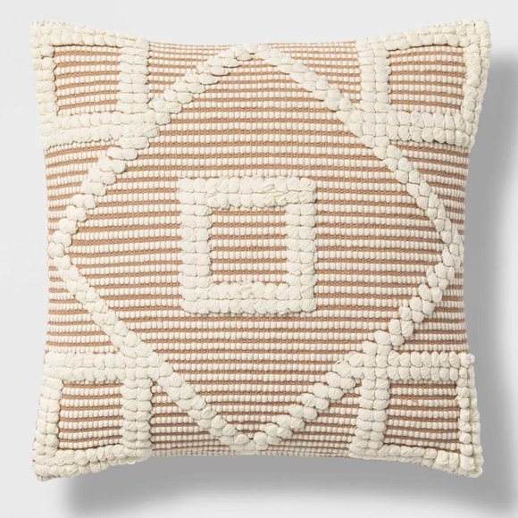 Opalhouse Other - Square Diamond Cotton Pillow, Neutral & White